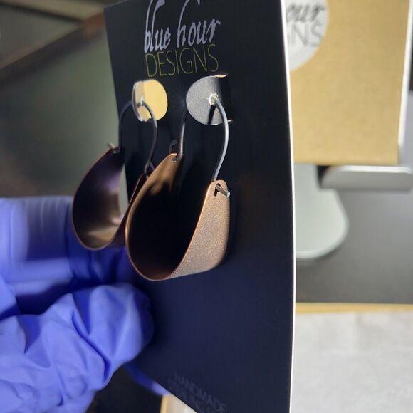 Copper Scoop Earrings Small Arc Shaped Handmade Jewelry By Blue Hour Design - Picture 3 of 10